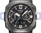 La Casio Pro Trek PRW-B1000-1 (photo) possède une lunette en acier inoxydable gris foncé et un cadran noir avec des accents argentés. (Source de l'image : Casio - Edited)