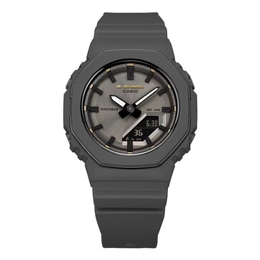Vue de face de la Casio G-Shock GMA-P2126W-8A montrant le cadran et le bracelet entièrement gris.