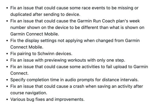 Les notes de mise à jour de la version beta 28.03 de la smartwatch Garmin Forerunner