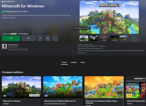 Les versions de Minecraft sur le Xbox Game Pass sont présentées