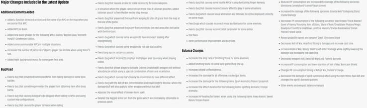 Notes du patch Elden Ring v1.03. (Image source : Bandai Namco - édité)