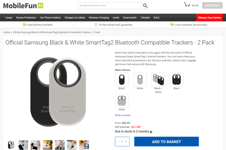 La nouvelle page de vente présumée du Galaxy SmartTag 2. (Source : Mobile Fun)