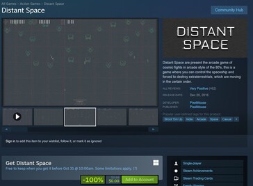 Capture d'écran de l'offre gratuite Distant Space sur Steam. (Source de l'image : Steam)