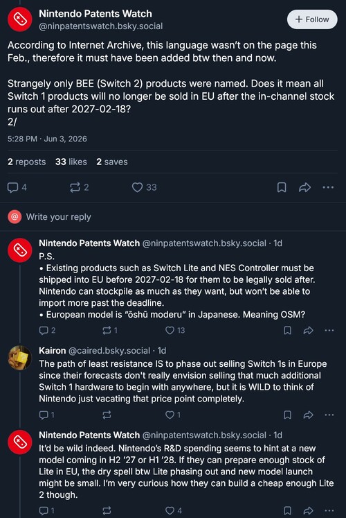 Nintendo Patents Watch post sur les révisions de la batterie de la Switch 2