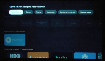 On a demandé à Google TV de trouver un "navigateur web" par la voix. (Source de l'image : Notebookcheck)