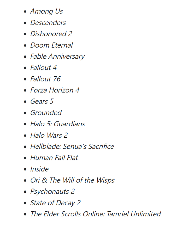 L'ensemble des titres disponibles dans le cadre du Game Pass Core. (Source : Microsoft)
