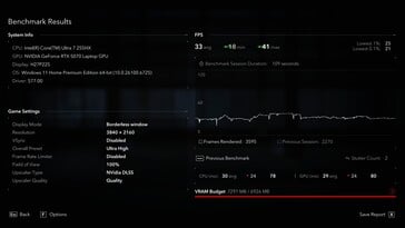 qualité 4K DLSS : 33 fps et 2 bégaiements
