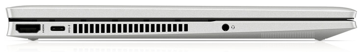 Côté gauche : sortie HDMI, un port USB 3.2 Gen 2 (Type-C ; Power Delivery, DisplayPort), combinaison de prise casque/microphone