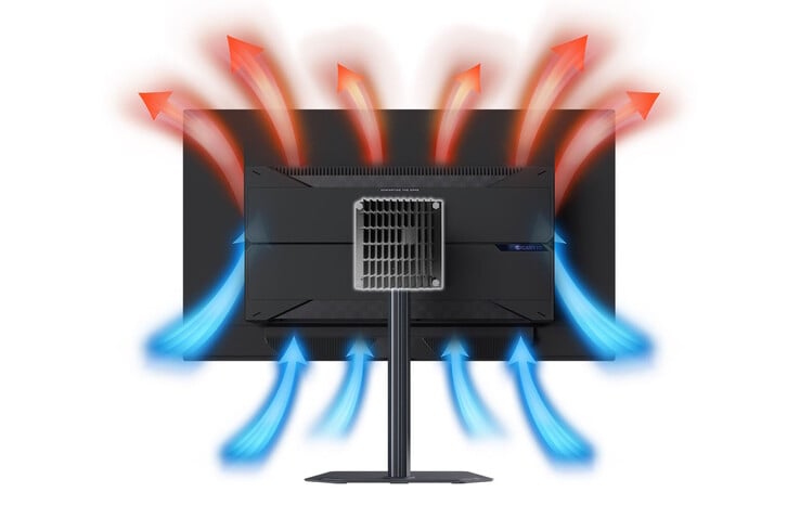 Le moniteur est également équipé d'un système de refroidissement pour protéger le panneau OLED. (Source de l'image : Gigabyte)