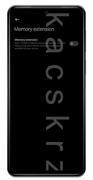 Fonction d'extension de la mémoire dans MIUI. (Image source : @kacskrz)