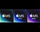 Représentation artistique des puces M5, M5 Pro et M5 Max de Apple. (Source de l'image : Apple, éditée avec Gemini)