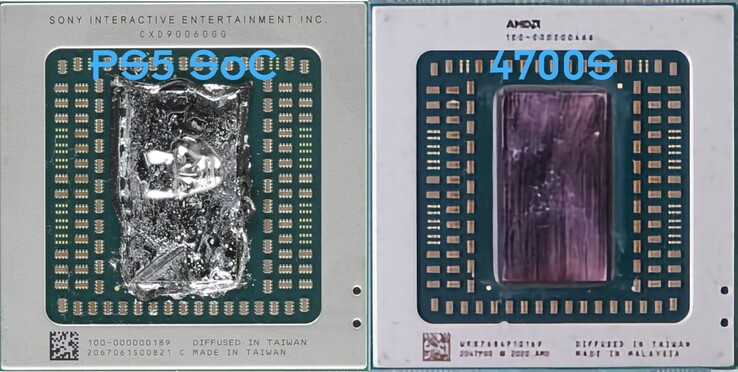 SoCs Sony PS5 Ariel (à gauche) et AMD 4700S Desktop Kit (à droite). (Source de l'image : @aschilling sur Twitter)