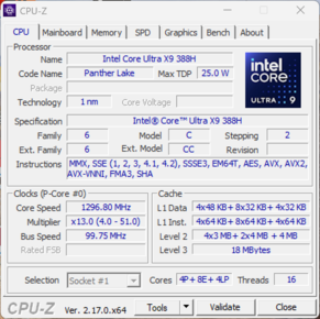 CPU-Z : Core Ultra X9 388H