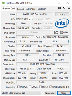 GPU-Z Intel UHD Graphics 620 (ThinkPad T490s).