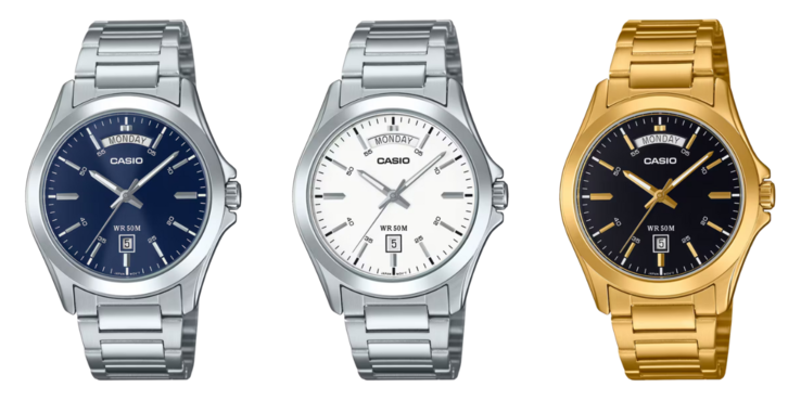 De gauche à droite : Casio MTP-1370D-2A2V, MTP-1370D-7A3V, MTP-1370G-1AV. (Source de l'image : Casio)