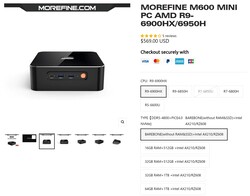 Configurations de Morefine M600 (source : Morefine)
