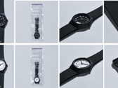 Montres-bracelets FamilyMart noires et blanches, co-développées avec Citizen Watch, présentées avec leur emballage et des détails sur leurs bracelets.