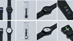 Montres-bracelets FamilyMart noires et blanches, co-développées avec Citizen Watch, présentées avec leur emballage et des détails sur leurs bracelets.
