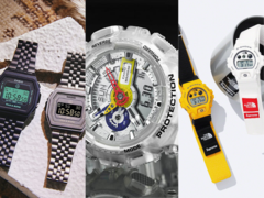 De gauche à droite (photo) : La rag & bone × Casio Vintage Premium, la A$AP Ferg GA-110FRG-7AER, et la Supreme × The North Face DW-6900SNF-1A. (Source de l'image : Casio. G-Central)