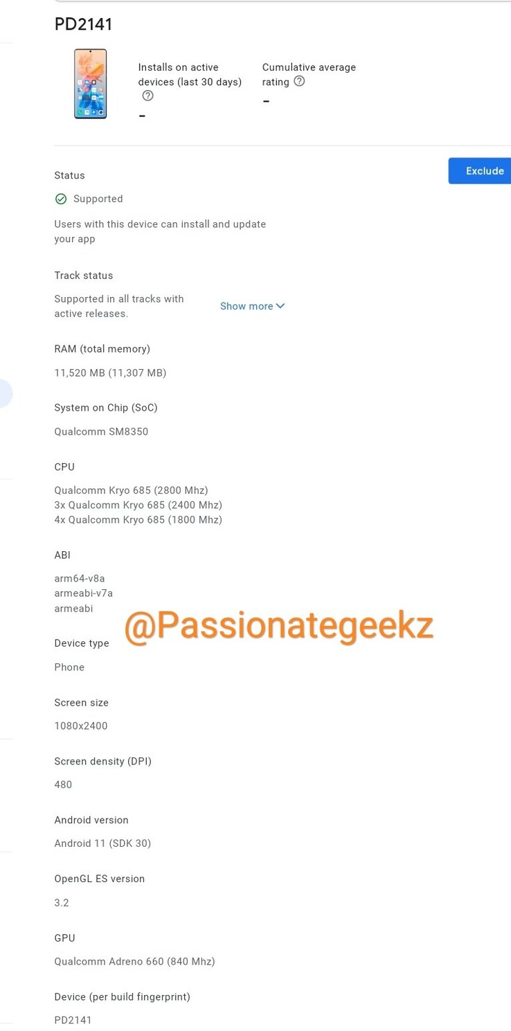 Le PD2141 dispose toujours de Android 11 et de 12 Go de RAM, au moins. (Source : @Passionategeekz via Twitter)