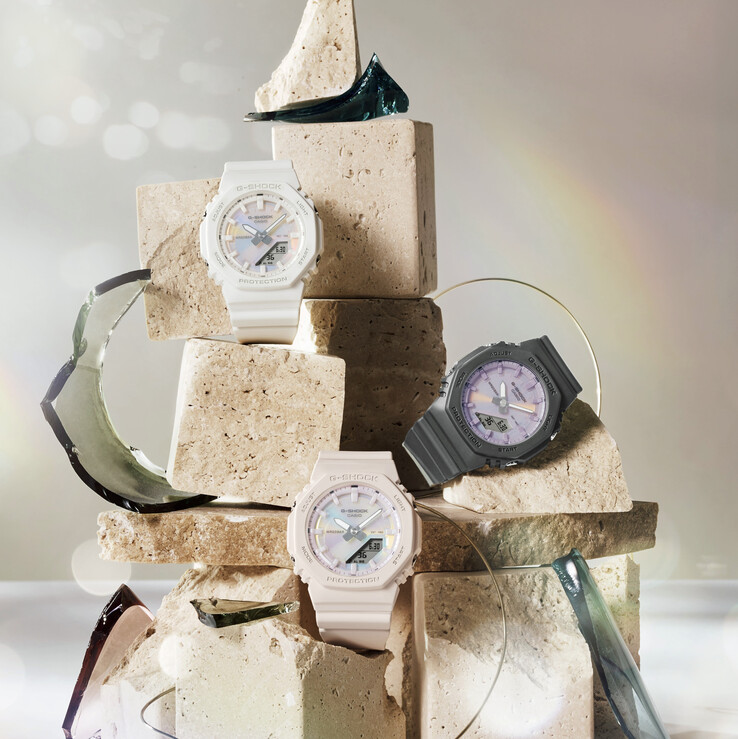 De haut en bas : Casio G-Shock GMA-P2100PC-7A, GMA-P2100PC-1A et GMA-P2100PC-4A. (Source de l'image : Casio)