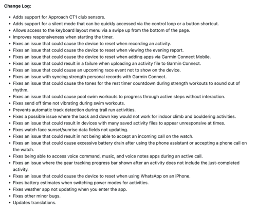 Les notes de mise à jour de la version 17.33 du Garmin Forerunner 570