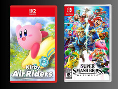 Maquette de la boîte de Kirby Air Riders avec la boîte de Super Smash Bros. Ultimate (Source d&#039;image : Playasia, Nintendo of America)