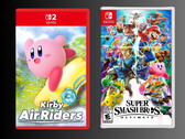 Maquette de la boîte de Kirby Air Riders avec la boîte de Super Smash Bros. Ultimate (Source d'image : Playasia, Nintendo of America)