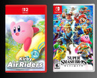 Maquette de la boîte de Kirby Air Riders avec la boîte de Super Smash Bros. Ultimate (Source d'image : Playasia, Nintendo of America)