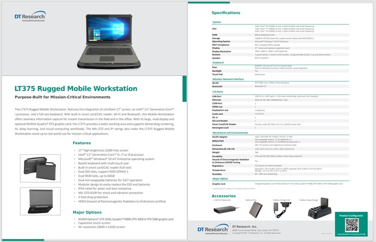 Fiche technique LT375. (Source de l'image : DT Research)