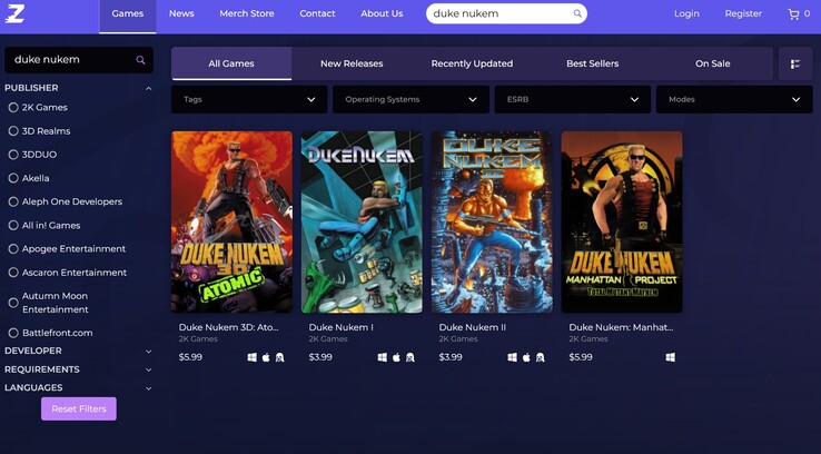 Zoom Platform Duke Nukem retro games for sale (Image source : screenshot, Zoom Platform)