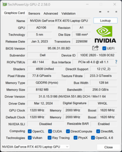 GPU-Z Ordinateur portable Nvidia GeForce RTX 4070