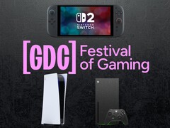 La bannière de la GDC avec la Switch 2, la PS5 et les consoles Xbox est montrée (Source de l'image : GDC, Nintendo, Sony PlayStation, Xbox Gaming avec modifications)