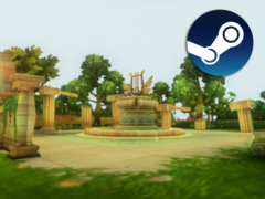 GodsArena Online dispose d'un grand nombre de combattants dotés de capacités uniques et de caractéristiques passives. Illustration : illustration du jeu avec le logo Steam superposé (Source de l'image : Steam)