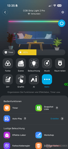 Options supplémentaires dans l'application