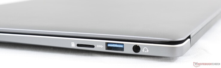 Côté droit : lecteur de carte micro SD, USB A 3.0, prise jack.