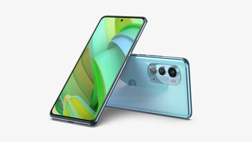 Le "Motorola Edge (2022)" dans sa teinte bleue plus claire présumée (Source : 91Mobiles x OnLeaks)