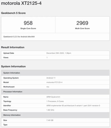 Le "Moto Nio" apparaît sur Geekbench... (Source : Geekbench 5 via MySmartPrice)