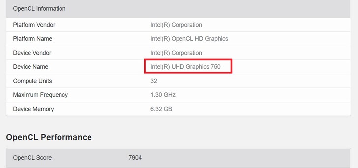 UHD Graphics 750. (Source de l'image : Geekbench)