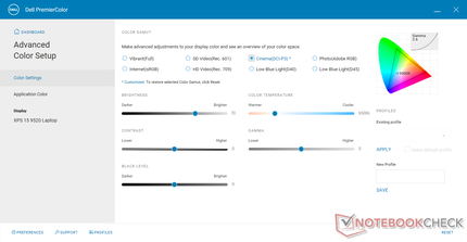 La gamme de couleurs a été réglée sur DCI-P3 via Dell PremierColor avant d'effectuer les tests de couleur ci-dessous