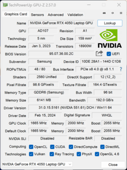 GPU-Z GeForce RTX 4050 ordinateur portable