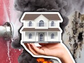 Les détecteurs de fuites d'eau, les détecteurs de fumée et les thermostats ont tous un potentiel de maison intelligente. Illustration d'une maison générique, d'un tuyau qui fuit et d'un incendie. (Source de l'image : Canva -edits)