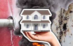 Les détecteurs de fuites d'eau, les détecteurs de fumée et les thermostats ont tous un potentiel de maison intelligente. Illustration d'une maison générique, d'un tuyau qui fuit et d'un incendie. (Source de l'image : Canva -edits)