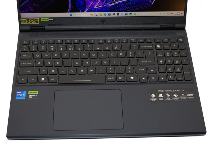 Clavier de l'Acer Predator Helios Neo 16 - Acer n'a pu nous fournir qu'un modèle avec un clavier anglais.