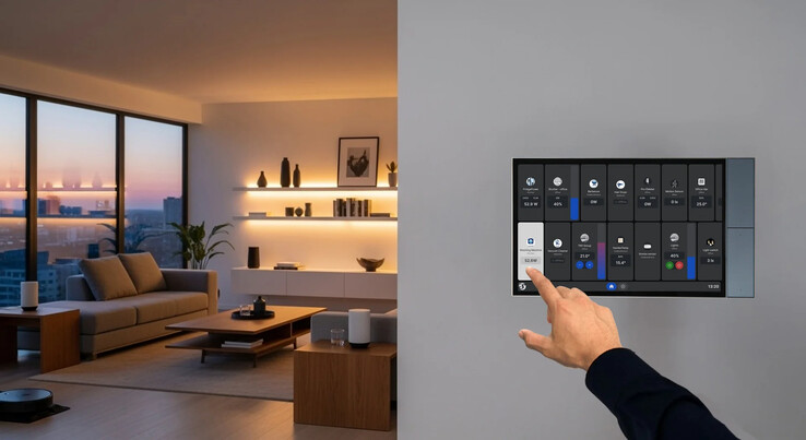 Le Shelly Wall Display XL peut afficher des mesures de consommation d'énergie. (Source de l'image : Shelly)