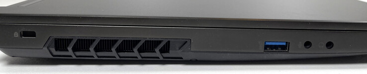 A gauche : Verrouillage Kensington, USB-A 3.2 Gen. 2, prise microphone 3,5 mm, prise casque 3,5 mm