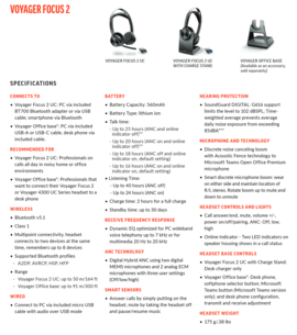 Poly Voyager Focus 2 - Spécifications. (Source : Poly)