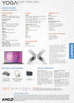 Lenovo Yoga Slim 7 Pro - Spécifications. (Image Source : Lenovo)