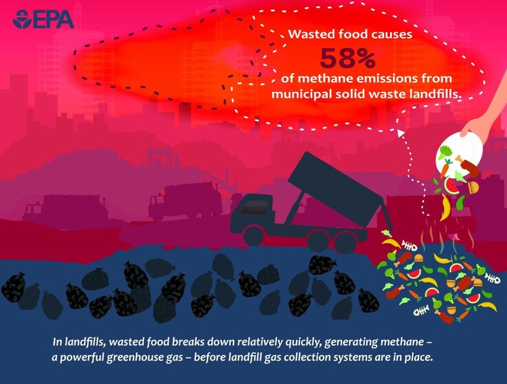 Les déchets alimentaires dans les décharges sont la principale source d'émissions de méthane contribuant au réchauffement climatique. (Source de l'image : EPA)