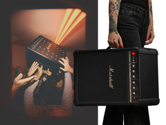 Deux images du Marshall Bromley 450 - l'une stylisée et l'autre tenue à la main.